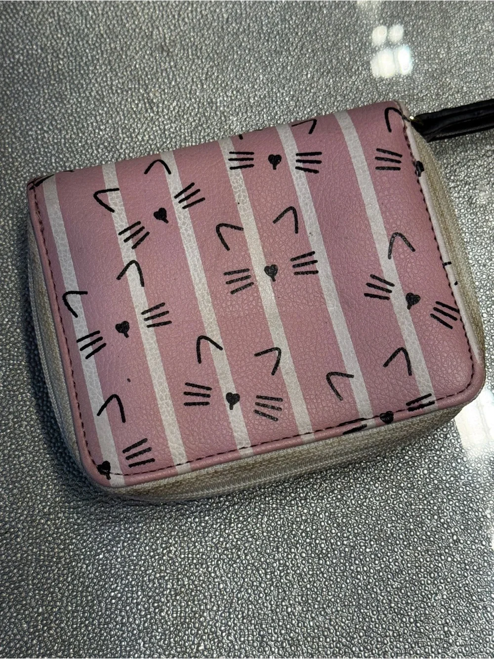 Betsey Johnson Pink Striped Cat-Face Zip Wallet